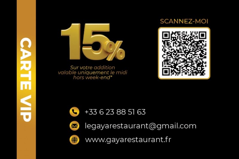 -15% sur votre repas le midi du lundi au vendredi pour les commerçants de la zone de Plan de Campagne au restaurant le Gaya